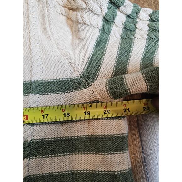 L.L Bean Chunky Striped Cable Knit Fishermen 100% Cotton Sweater Women's XL - Picture 4 of 9